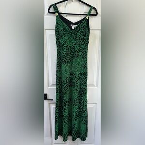 White House Black Market Green Leopard Maxi Dress